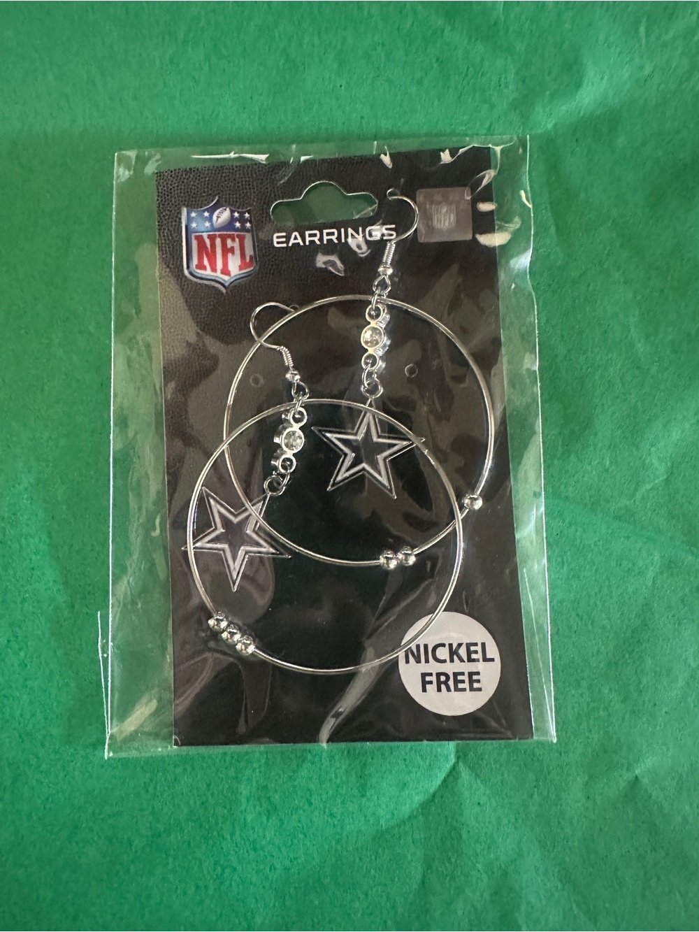 NFL Dallas Cowboys 2-Inch Hoop Earrings (Nickel Free - Silver Tone)
